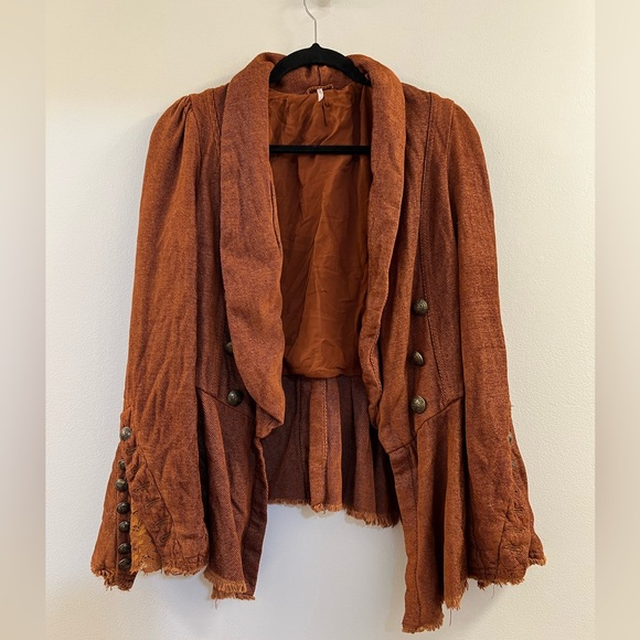 16. Free People Throwback Corduroy Military Lace Bell Sleeve Jacket Blazer - Picture 6 of 16